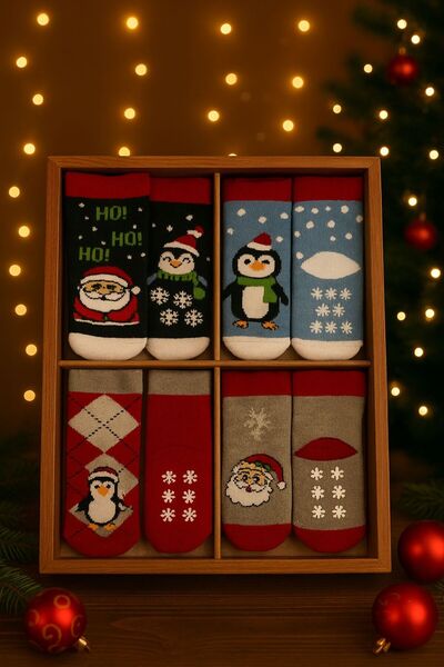 Pico Baby Havlu Çocuk & Bebek Çorabı / 4'lü Kutulu / Premium / Kaydırmaz Taba...