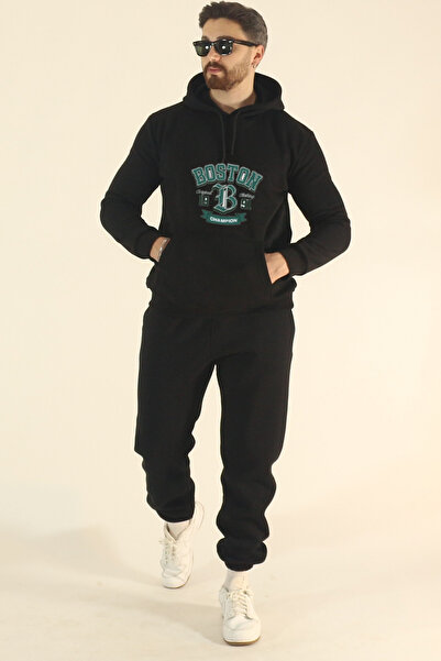 EydaMoon Men's Boston Tracksuit Set Sweatshirt Jogger - Regular Winter Kangaroo Pocket Hooded