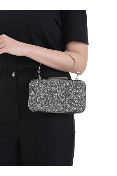 By EDUU Metallic Silver Gray Stone Shoulder and Hand Women's Evening Dress Bag / Women's Wedding Engagement and Evening Bag