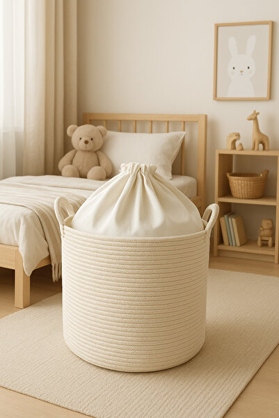 Ahs Tasarım Multi-Purpose Wicker Basket with Drawstring Bag