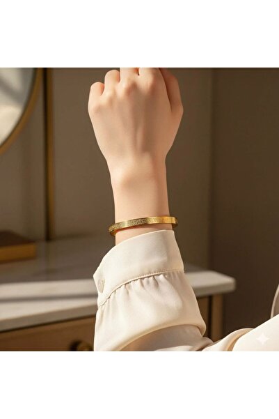 Herşey Nota Ayetel Kürsi Bracelet – Gold Color, Stainless Steel Adjustable Unisex Design
