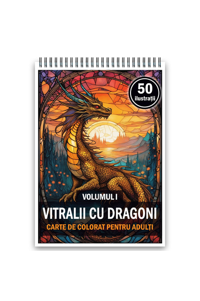 Legendary Gifts Книжка за оцветяване, 50 илюстрации, Витраж с дракони - Том I...