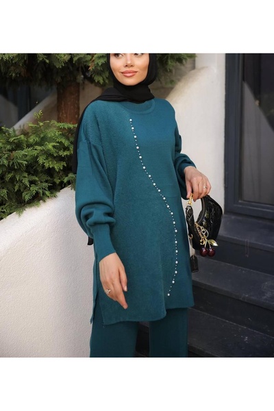 Kirazca Butik Women's Soft Stone Embroidered Standard Size Hijab Suit