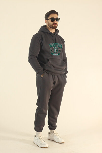 EydaMoon Men's Boston Tracksuit Set Sweatshirt Jogger - Regular Winter Kangaroo Pocket Hooded