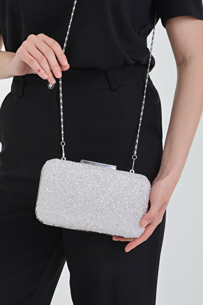 By EDUU White Stone Shoulder and Hand Women's Evening Dress Bag / Women's Wedding Engagement and Evening Bag