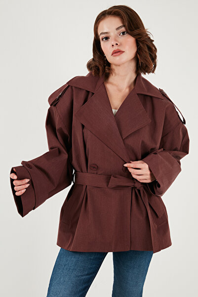 Lela Oversized Fit Double-Breasted Lapel Belted Buttoned Trench Coat Trench Coat 6839609