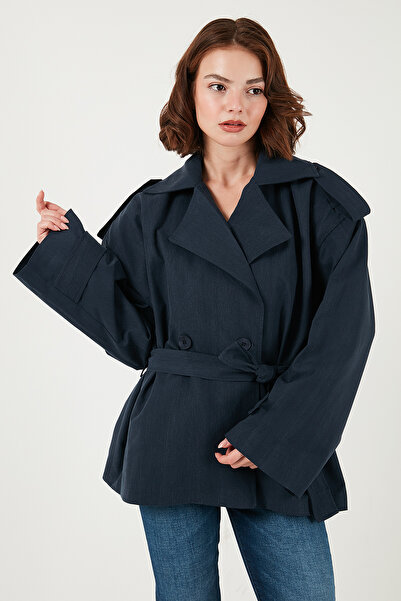 Lela Oversized Fit Double-Breasted Lapel Belted Buttoned Trench Coat Trench Coat 6839609
