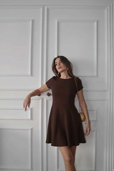 Swass Half Sleeve Flounce Dress Brown