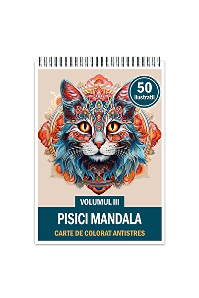Legendary Gifts Carte de colorat antistres, 50 de ilustrații Mandala Pisici -...