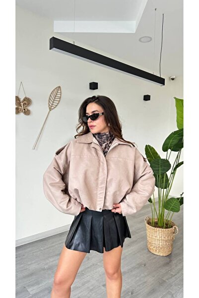 Estilo Taba Süet Apoletli Balon Kadın Ceket