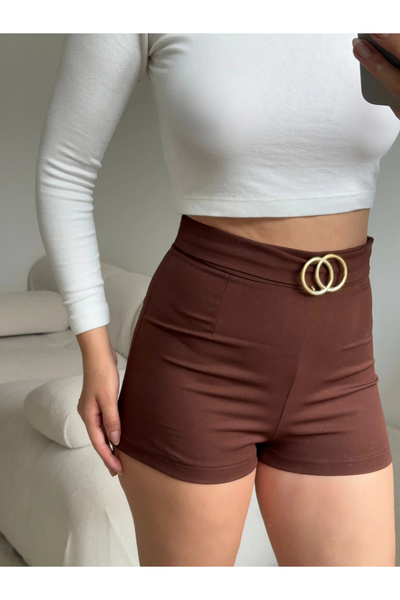 Zora Butik Double Gold Basic Şort - KAHVE