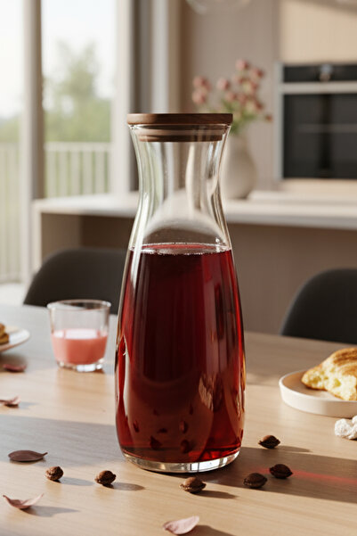 Snippy Nur - Ahşap Kapaklı Cam Sürahi Karaf 1180 ml