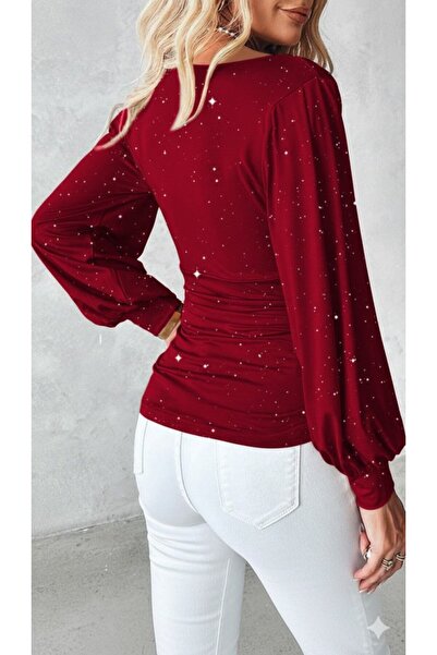 babatr.com Women's Long Sleeve Degaje Collar Stoned Sandy Blouse