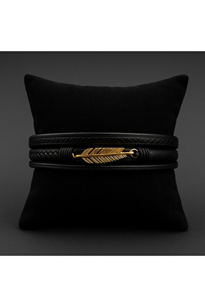 Z&T ACCESORIES Black Leather Feather Bracelet