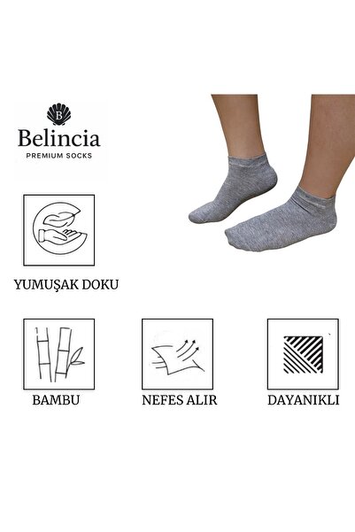 belincia Bamboo Men's Booties Socks Stitch-Free Black and Gray 6-Piece Pack