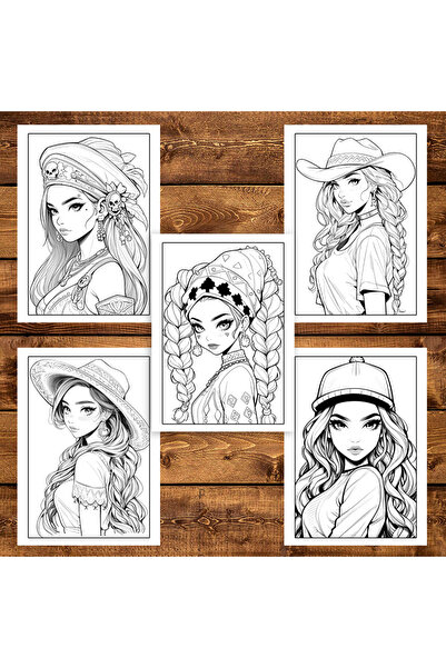 Legendary Gifts Βιβλίο ζωγραφικής για ενήλικες, 50 εικόνες, Κορίτσια με καπέλα