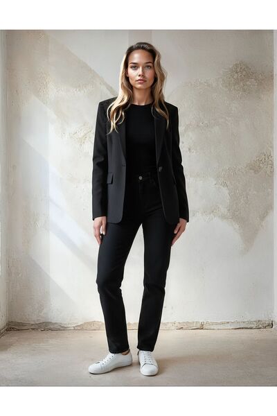 the blazer obsessed Women's Black Gold Buttoned Wide Collar Blazer Jacket