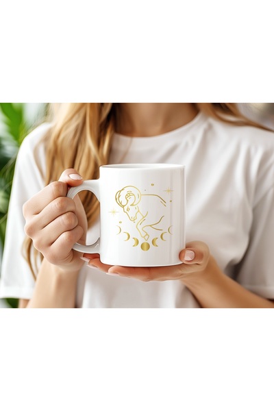 Beramussa Aries Zodiac Mug - Design with Zodiac Sign Icon and Sayings in Gold...