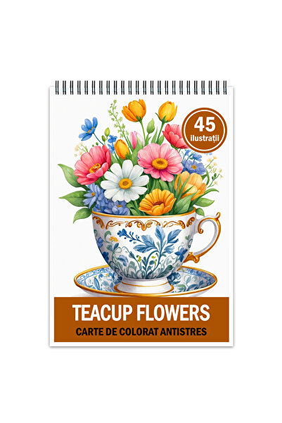 Legendary Gifts Carte de colorat antistres, 45 de ilustratii, Teacup Flowers