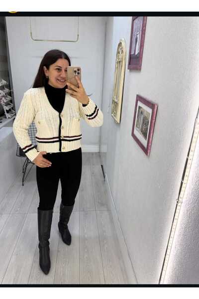 RECEP AYDIN Women's Braided Gold Button Cardigan