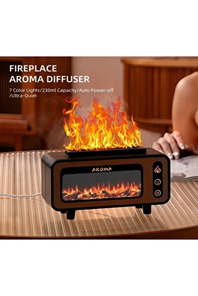 Alaska Vintage Şömine Alev Efektli Aroma Difüzör, Işıklı Oda Kokusu ve Nemlen...