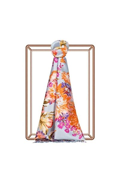 ipekevi Μεταξωτό σάλι με σχέδιο - Σχέδιο χρυσάνθεμου - Baby Blue