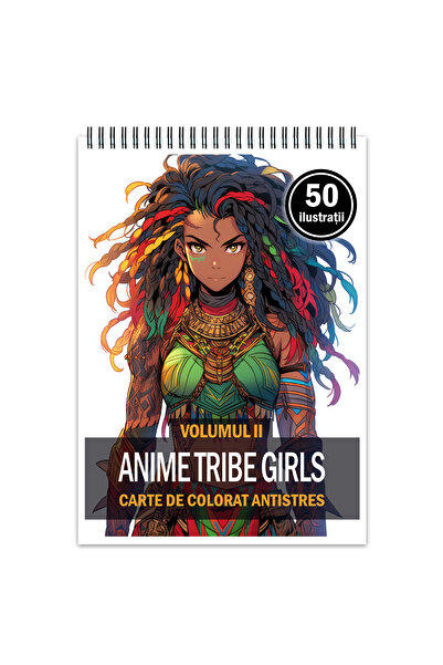 Legendary Gifts Carte de colorat antistres, 50 de ilustrații, Anime Tribe Gir...