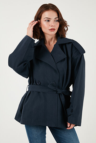 Lela Oversized Fit Double-Breasted Lapel Belted Buttoned Trench Coat Trench Coat 6839609