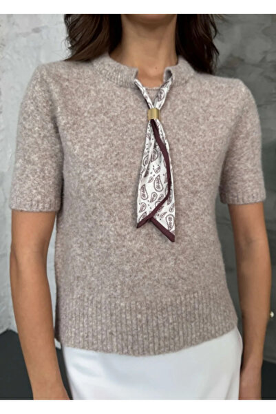 MONAMORE Women's Laine Short Sleeve Scarf Sweater