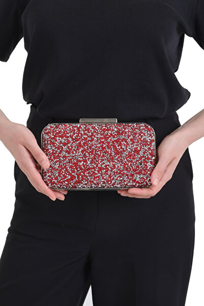By EDUU Red Silver Stone Shoulder and Hand Women's Evening Dress Bag / Women's Wedding Engagement and Evening Bag