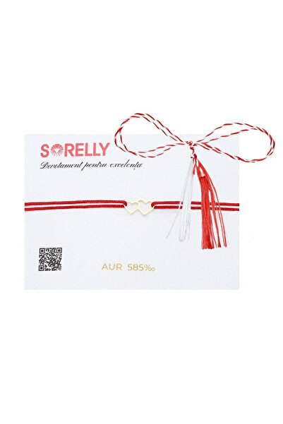 Bijuteria SORELLY Brățară Martisor din aur de 14k cu două inimioare roșii