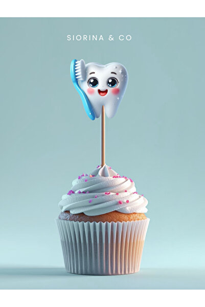 Siorina Co & Event İlk Dişim Çıktı Kürdan Süsleri Cupcake Kürdanı Diş Buğdayı Partisi 10'lu Paket