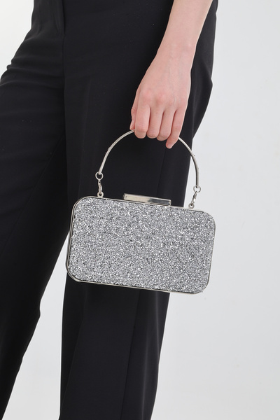 By EDUU Geantă de seară pentru femei cu umăr și mână din argint / geantă de n...