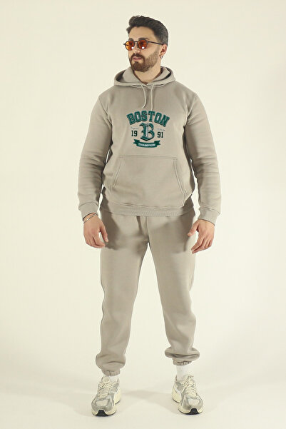 EydaMoon Men's Boston Tracksuit Set Sweatshirt Jogger - Regular Winter Kangaroo Pocket Hooded