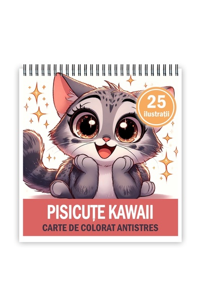 Legendary Gifts Carte de colorat antistres, 25 de ilustrații Kawaii cu pisicuțe, 56 de pagini, Format: 21x21cm,