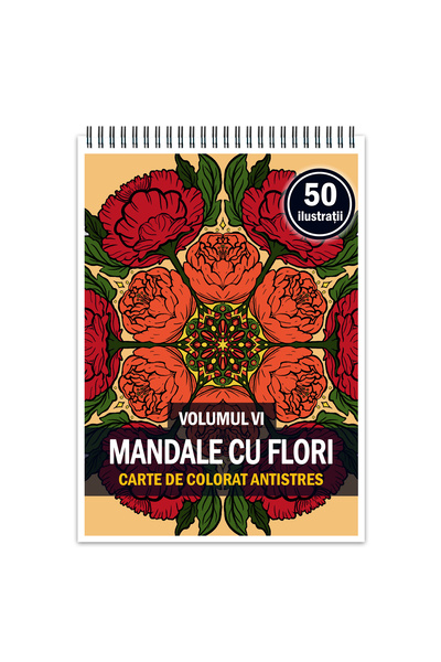 Legendary Gifts Carte de colorat antistres, 50 de ilustrații Mandale cu flori...