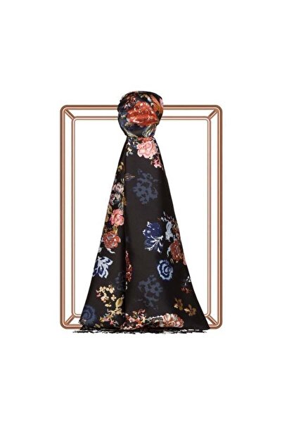 ipekevi Desenli İpek Şal - Yalı Bahçesi Desenli - Siyah