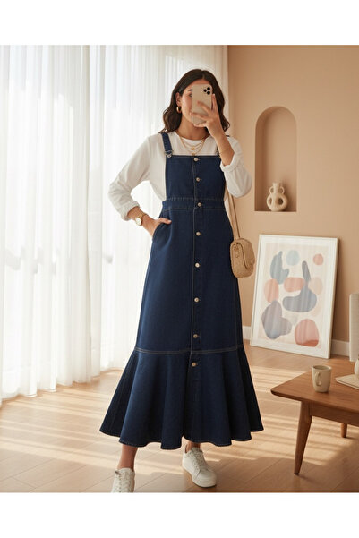 MissRunin önden Düğmeli Yan Cepli Eteği Fırfırlı Kot Jile