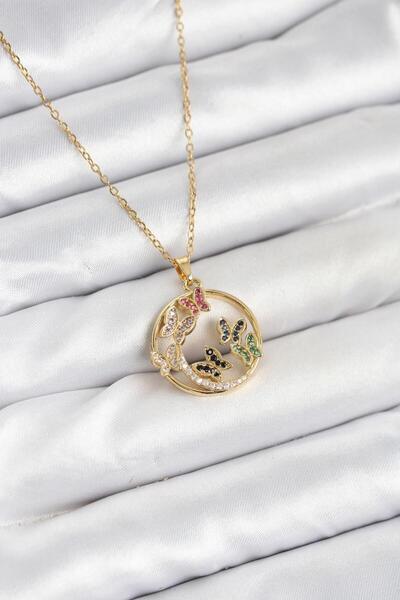 YİĞİTKARANAKSESUAR ÇELİK ZİRKON TAŞLI KELEBEKLİ KADIN KOLYE