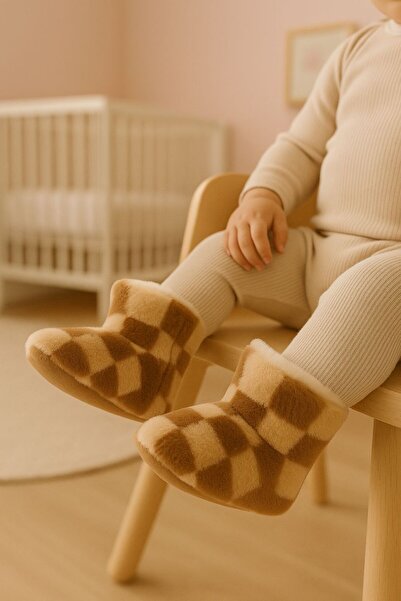 Pico Baby Αντιολισθητικές μπότες για μωρά και παιδιά / Παντόφλες / Χειμερινές βελούδινες μπότες / Τετράγωνο σχέδιο