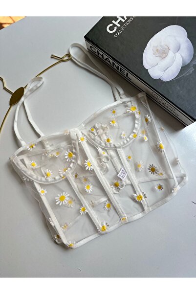 Genel Markalar Papatya Desenli Tül, Arkası ipli Büstiyer Korse