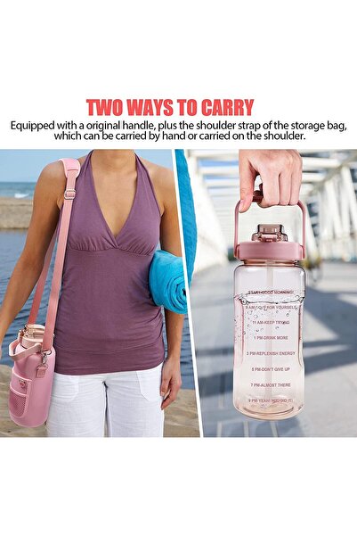 Al Rayyan Sports Siyosi 2L (Half-Gallon) Motivational Water Bottle with Storage Sleeve, Straw & Strap, BPA-Free