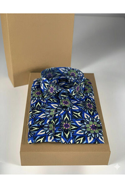 YusGos Men's Regular Fit Regular Collar Long Sleeve Easy Iron Patterned Premium Cotton Shirt