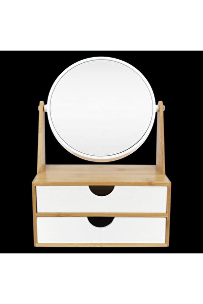 RİVO HOME DECOR مرآة مكياج من الخيزران مع درجين