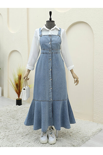 MissRunin önden Düğmeli Yan Cepli Eteği Fırfırlı Kot Jile