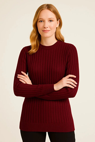 LUMİART Women's Cycling Round Neck Knitwear Sweater Cotton Thick Corded Fabri...