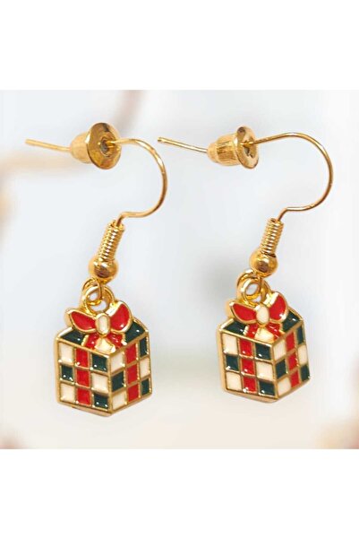 Pawnest Handmade Gift Box Earrings, Red Green White Gold Christmas Jewelry, H...