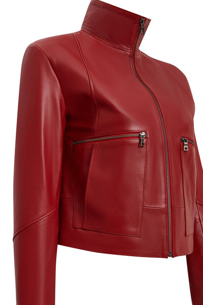 Derimod Dolores Women Red Turn-Down Collar Oversized Leather Jacket 25Wge5611R3