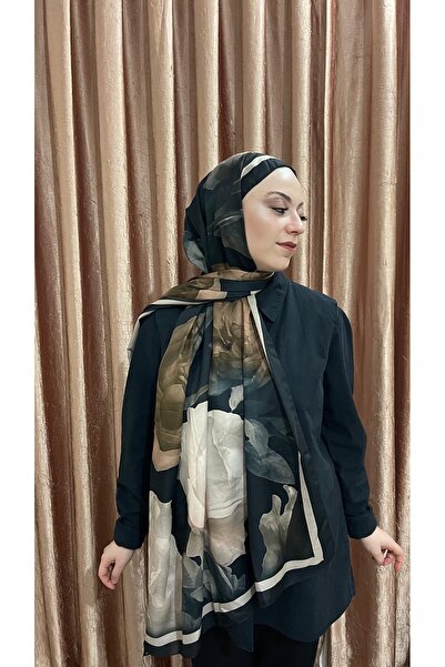 MODA Mineleşarp Lotus Series Black Cream Shades Cotton Soft Shawl