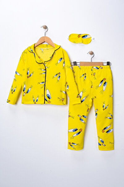 FURYATEX Girl's Chick Patterned Pajama Set - with Sleep Headband Gift